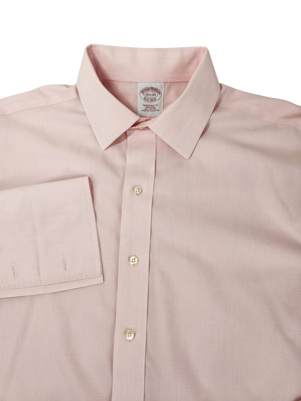 Brooks Brothers Non-Iron French Cuff Traditional Fit Pink Dress Shirt 15.5 34